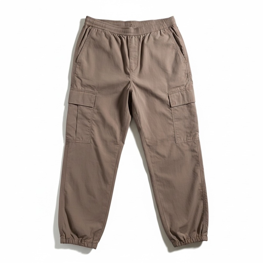 Uniqlo Men Cargo‎ Pants Beige Elastic Waist Drawstring Jogger Size L